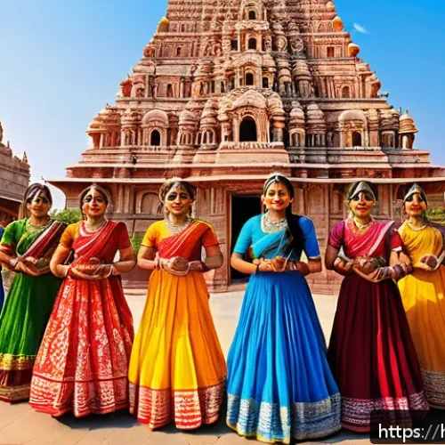 Home 32 문화예술사와 문화예술교육사 비교 - A vibrant traditional Indian cultural festival scene showcasing diverse regional costumes, folk danc...