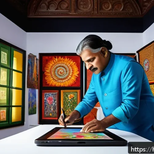 Home 30 문화예술사 직무에서의 커리어 멘토링 - A creative Indian artist in traditional attire working in a vibrant studio filled with colorful pain...