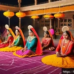 Home 23 문화예술사로 일하며 얻은 교훈 - A vibrant Indian folk art festival scene showing diverse groups of people dressed in traditional col...