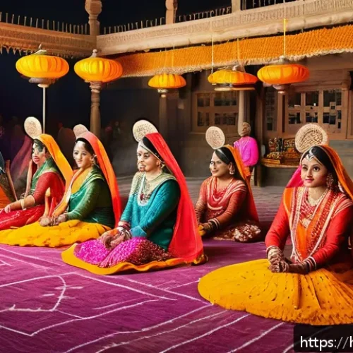 Home 17 문화예술사로 일하며 얻은 교훈 - A vibrant Indian folk art festival scene showing diverse groups of people dressed in traditional col...