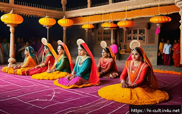 문화예술사로 일하며 얻은 교훈 - A vibrant Indian folk art festival scene showing diverse groups of people dressed in traditional col...