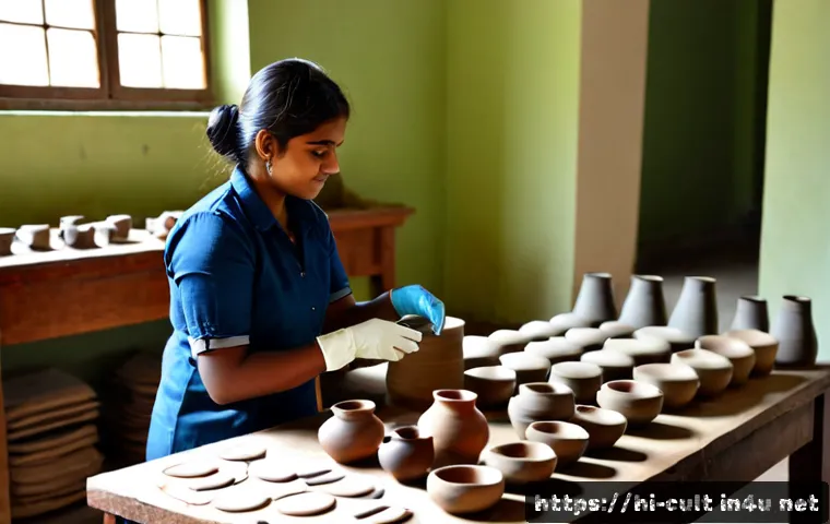 문화예술사 자격증과 관련된 실습 과정 - Photorealistic cultural arts internship workshop in India, a young adult trainee carefully catalogin...
